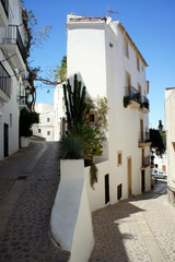 On the street of the old town of Eivissa. Ibiza Island.
