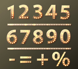 vector golden number with bulb lamps