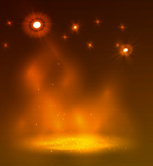 Fototapeta na wymiar Orange smoke on stage, abstract design with a fire
