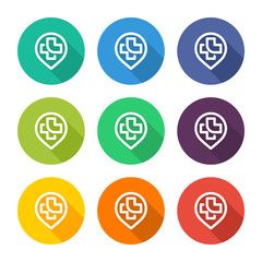 Illustration icon for hospital pins with several color alternatives