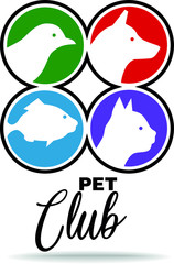 club of cats, dogs, fish and birds