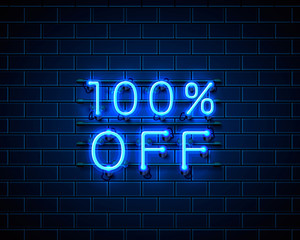 Obraz premium Neon 100 off text banner. Night Sign. Vector