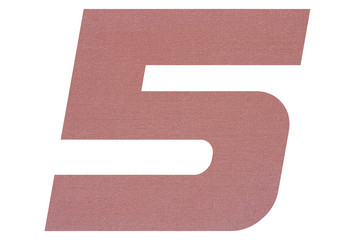 Number 5 with terracotta colored fabric texture on white background