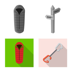 Vector illustration of mountaineering and peak symbol. Collection of mountaineering and camp stock vector illustration.