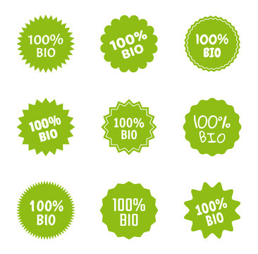bio and natural food logo icon set, 100 percent bio label