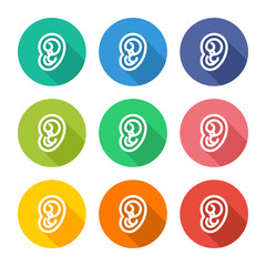 Illustration icons for human ears with several color alternatives.