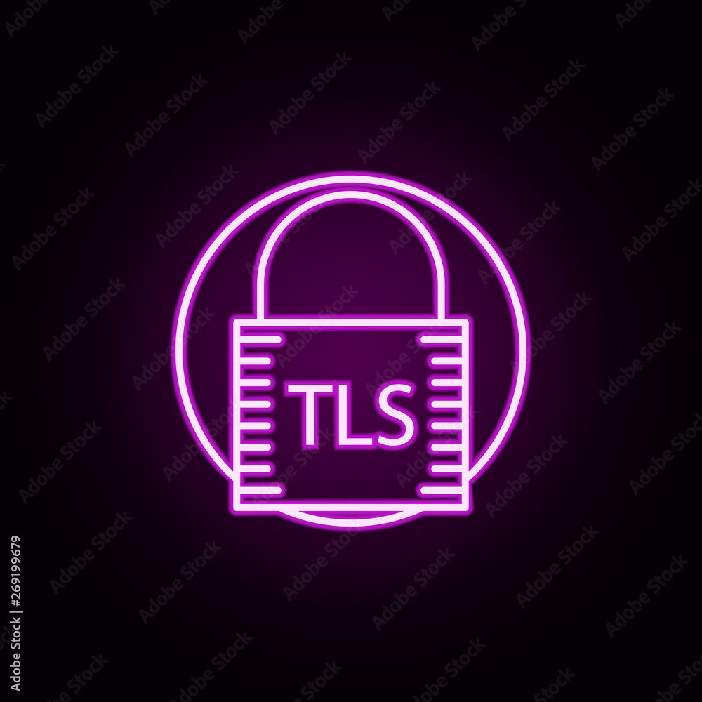 Poster tls protection neon icon. elements of online shopping set. simple icon for websites, web design, mob