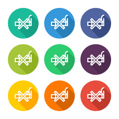 Icon symbol for no smoking with several alternative colors