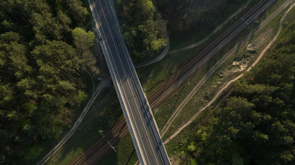 View from the height of the green forest and the road