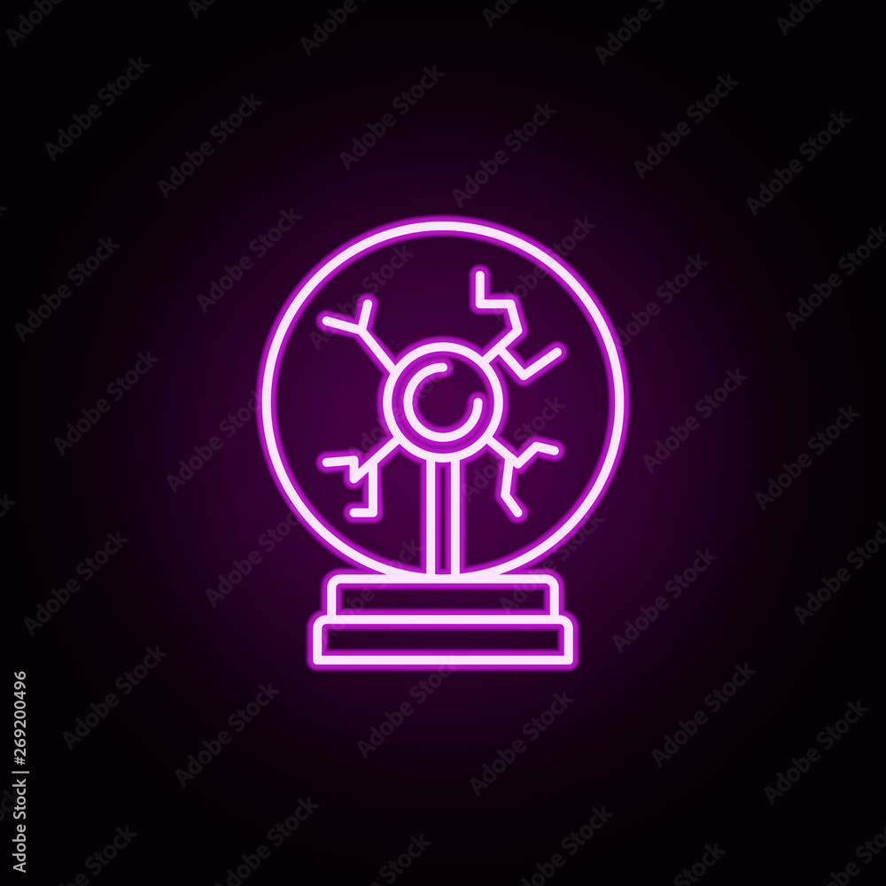 Poster plasma ball neon icon. elements of physics set. simple icon for websites, web design, mobile app, in