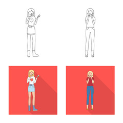 Vector illustration of posture and mood symbol. Set of posture and female vector icon for stock.