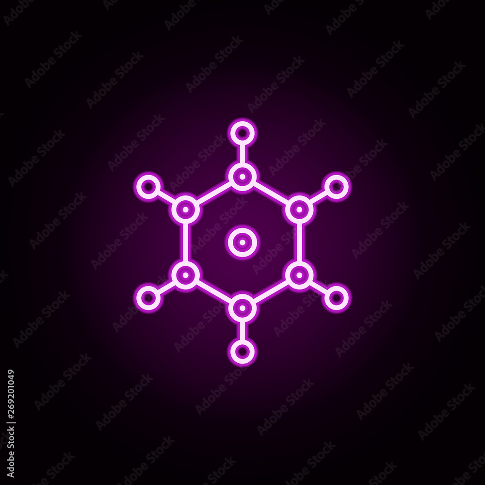 Poster molecules neon icon. elements of physics set. simple icon for websites, web design, mobile app, info