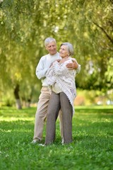 Fototapeta premium Portrait of senior couple walking in autumn forest