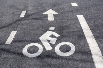 Bike lane road markings on a pavement