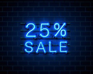 Obraz premium Neon 25 sale text banner. Night Sign. Vector