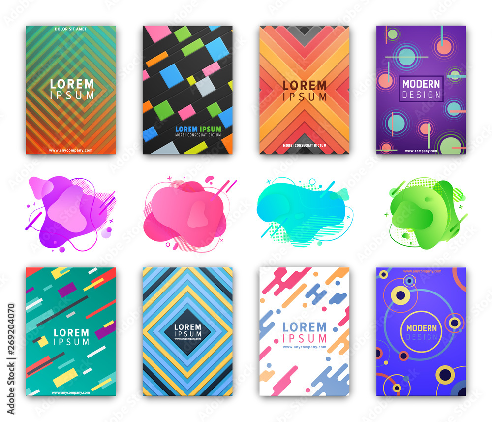 Poster abstract liquid shapes vector, isolated covers and pages with different colorful shapes. lines and g