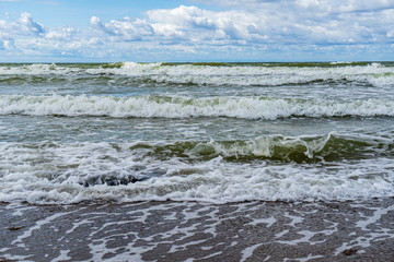 lake or sea beach in stormy weather