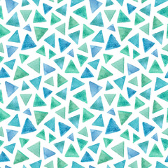 watercolor blue and green triangle abstract seamless pattern