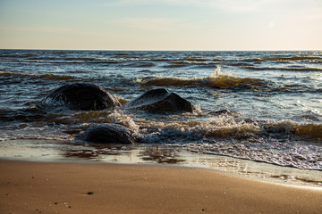 lake or sea beach in stormy weather