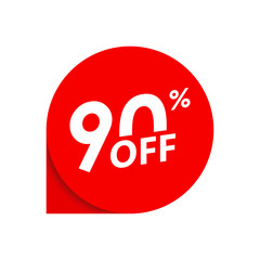 Sale or Discount label. 90 percent price off tag or sticker. Promo information badge. Vector illustration.