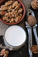 Walnut milk. Vegan milk. Keto drinks. Keto diet. Milk containing omega 3 and omega 6.