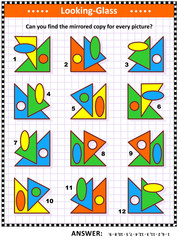 Visual abstract puzzle: Can you spot the pairs of mirrored pictures? Answer included.