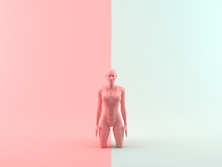 Abstract 3D Rendering Robot/Human With Blue Pink Background