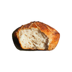 Broken homemade bread isolated on white background