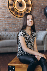 Fototapeta premium Close up portrait of young pretty young cute brunette girl professional model posing in studio. Cover girl, modeling, beauty, fashion concept