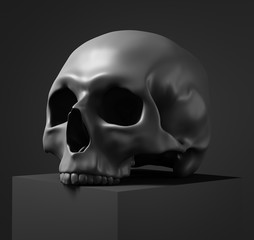 Human skull Isolated on black, 3D illustration.  