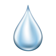 Realistic water drop, isolated on white background.
