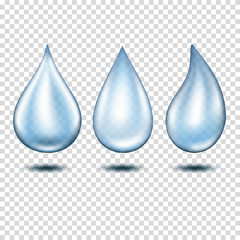 Realistic transparent water drop, isolated.