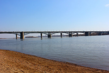 Road bridge across the river in the city of Novosibirsk
