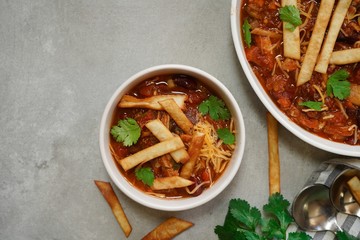 Tortilla Soup with Chili, selective focus