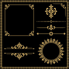 Vintage gold Set. Floral elements for design monograms, invitations, frames, menus and labels. Graphic design of the website, cafes, boutiques, hotels, wedding invitations.