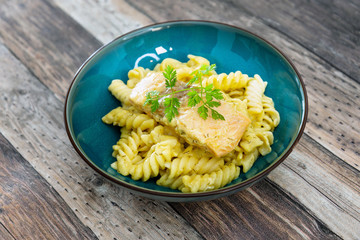 Fusilli salmon and dill cream