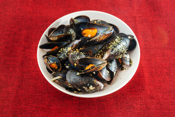 Italian Steamed Mussels cooked in Provencale style