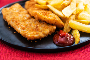 British Traditional fish and chips and tartar sauce