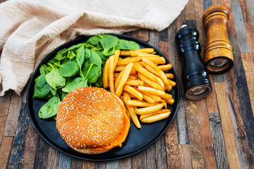 Cheese burger - American cheese burger with Golden French fries