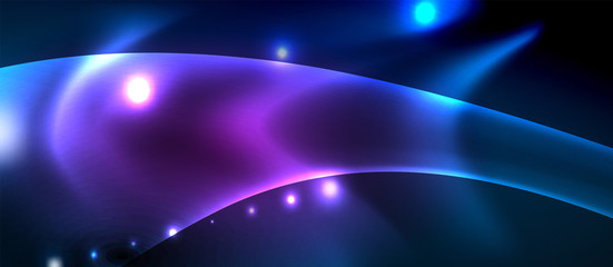 Neon glowing lines, magic energy space light concept, abstract background wallpaper design