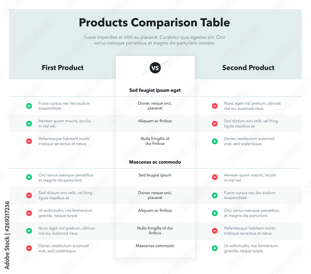 Leinwandbilder simple infographic for products comparison table. easy to use for your website or presentation isola