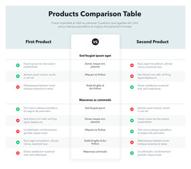 Simple infographic for products comparison table. Easy to use for your website or presentation isolated on light background.