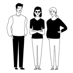 group of people avatar cartoon character in black and white