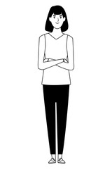 woman avatar cartoon character in black and white vector illustration