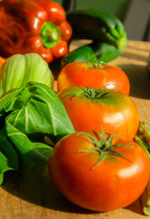 photo portrait of celery, tomatoes and cucumber