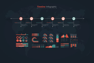 Timeline vector infographic. World map