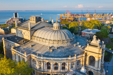 Fototapeta na wymiar view to opera theater's roof and Odessa city in Ukraine