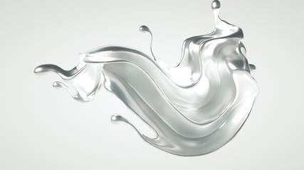 Silver splash. 3d illustration, 3d rendering.