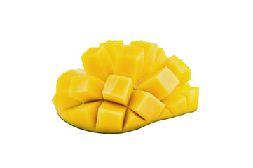 Piece of fresh ripe mango isolated on white background. Clipping path