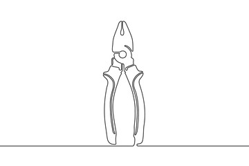 Silhouette of pliers with black path isolated on white background. Continuous drawing. One line style